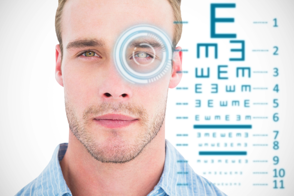 Man undergoing vision test for scleral lens fitting