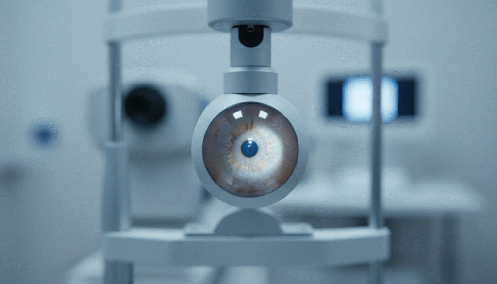 תקריב של עין עם בליטה בקרנית המדמה קרטוקונוס מתקדם במסגרת טיפול במרפאת עיניים מתקדמת